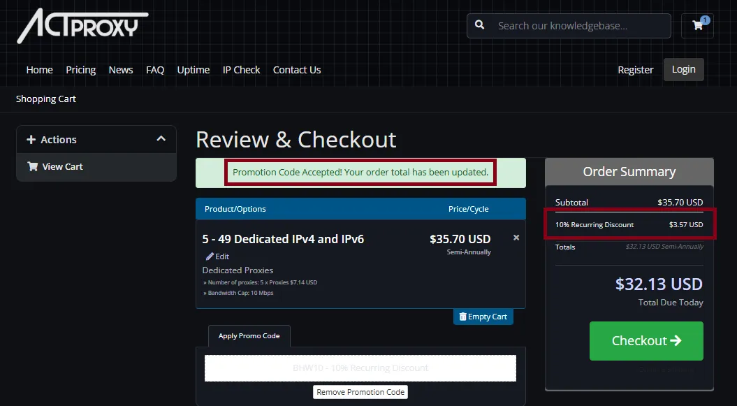 Actproxy 10 perfect off discount code